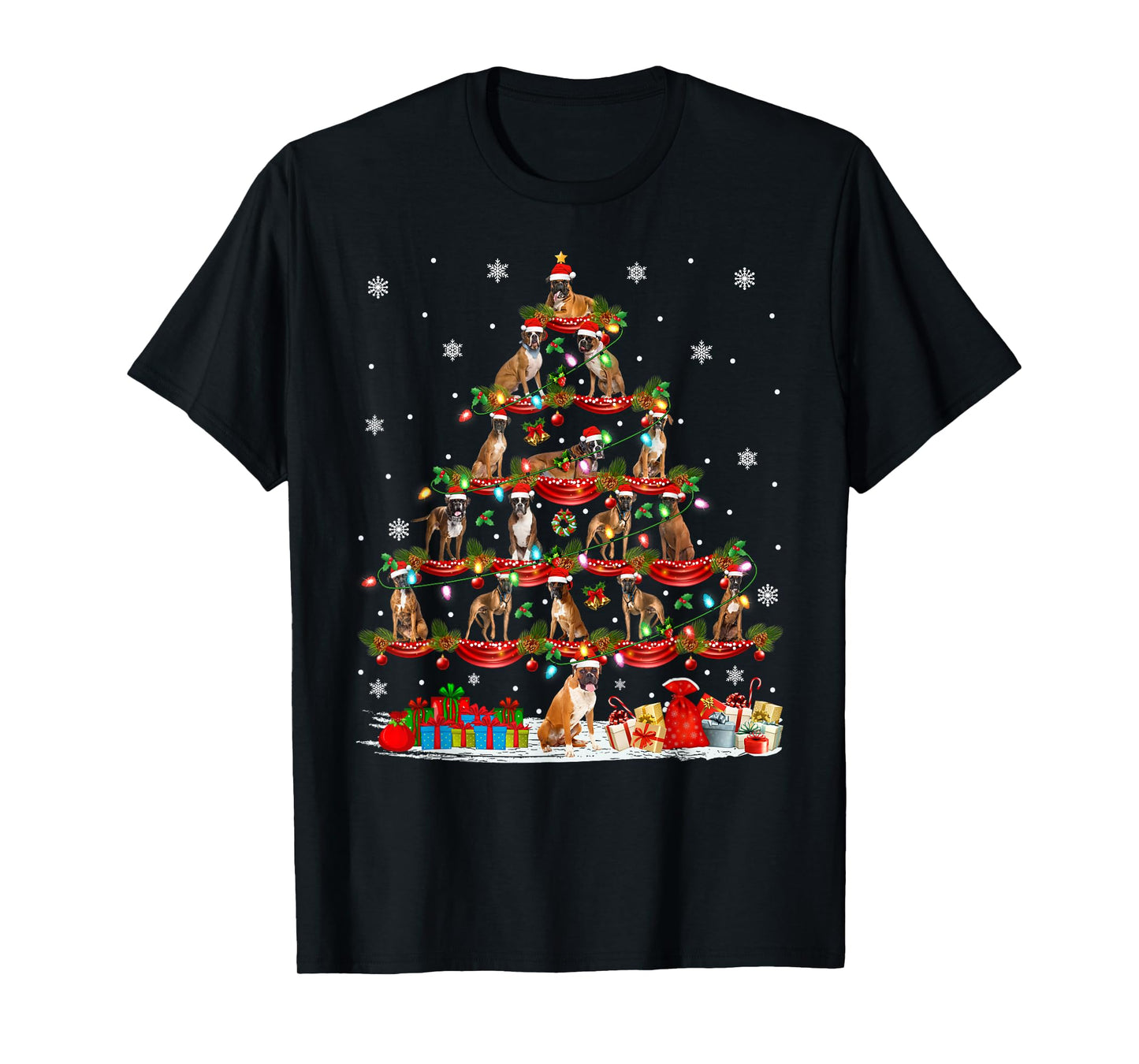 Boxer Dog Christmas Tree Lights Holiday Xmas Pajamas T-Shirt