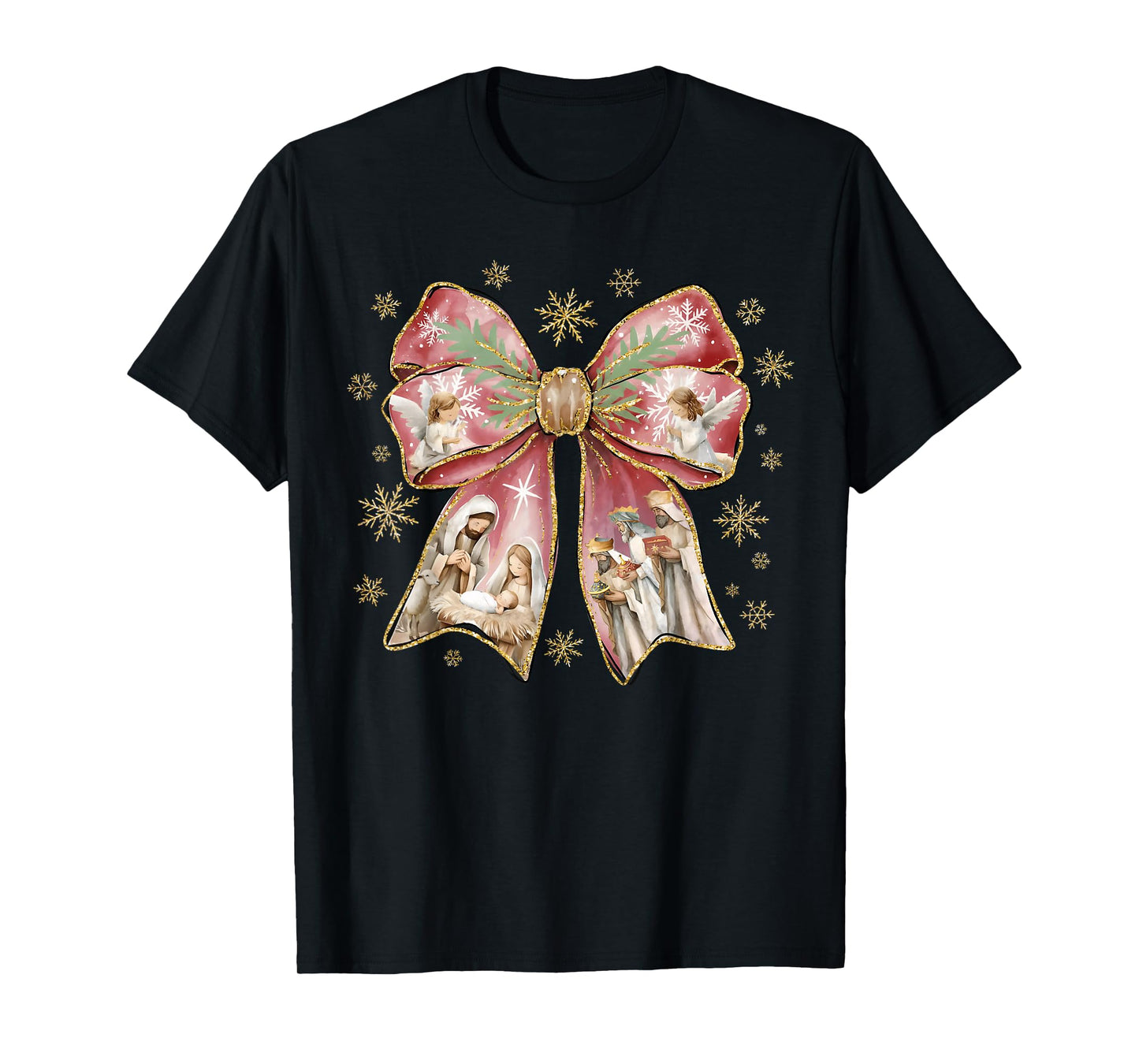 Coquette Bow Jesus Christian Merry Christmas Pajamas Holiday T-Shirt