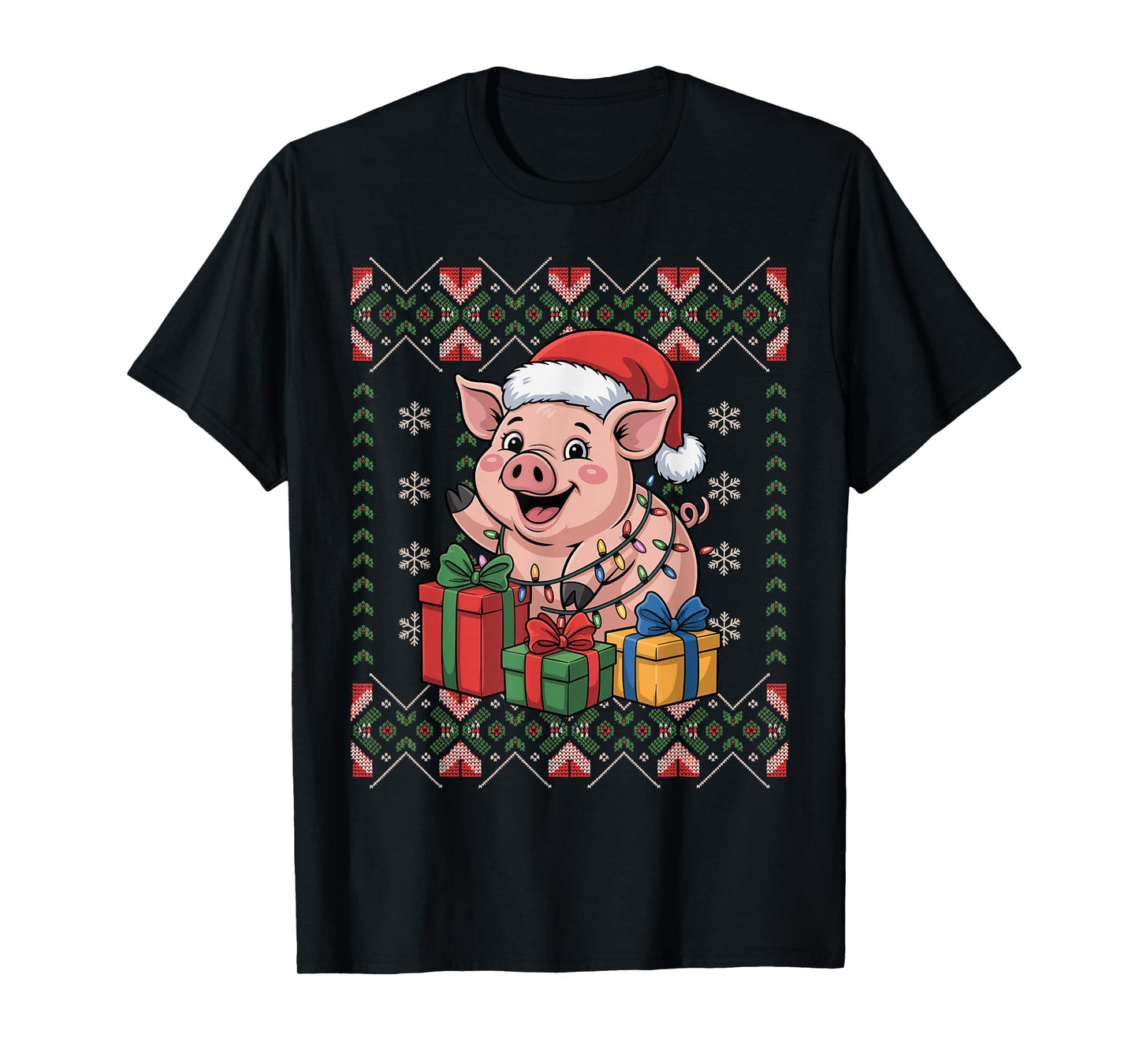 Santa Pig Christmas Ugly Sweater Funny Holiday Pajamas T-Shirt