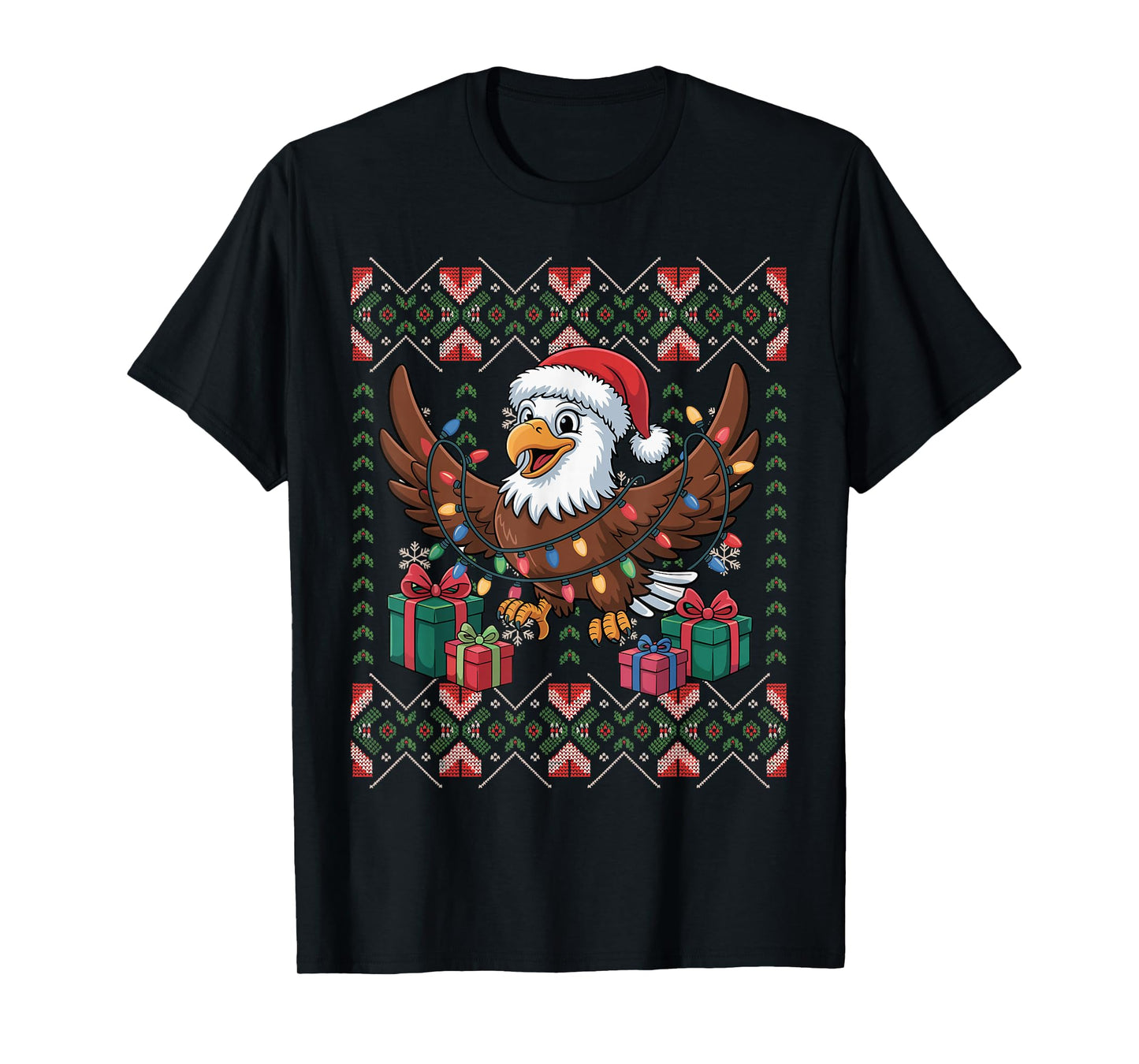 Santa Eagle Christmas Ugly Sweater Funny Holiday Pajamas T-Shirt