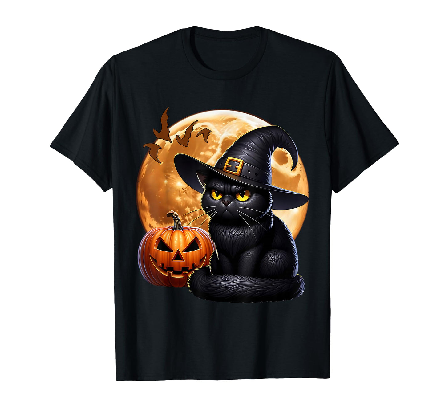 Black Cat Halloween Cat Witch Cat Moon Grumpy Black Cat T-Shirt