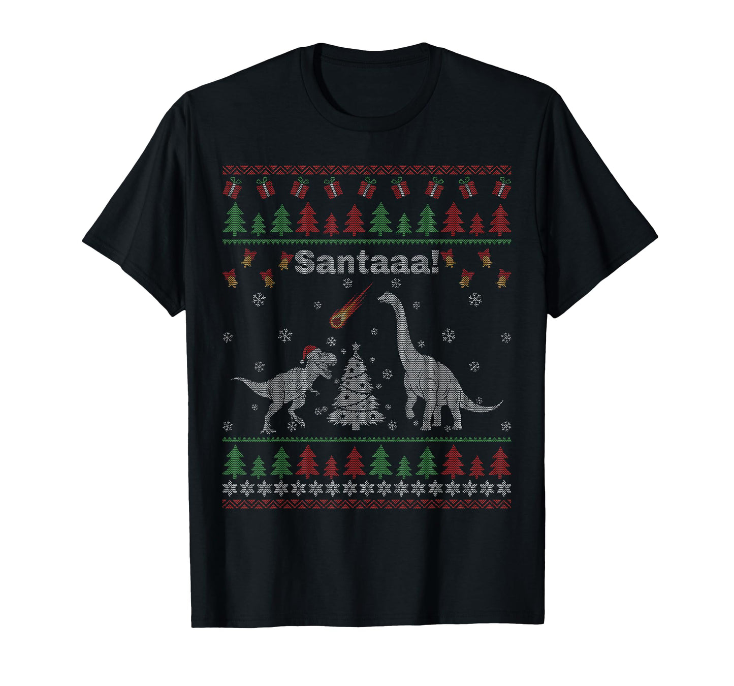 Santa Dinosaur Meteor Meteoroid Funny T-Rex Ugly Christmas T-Shirt