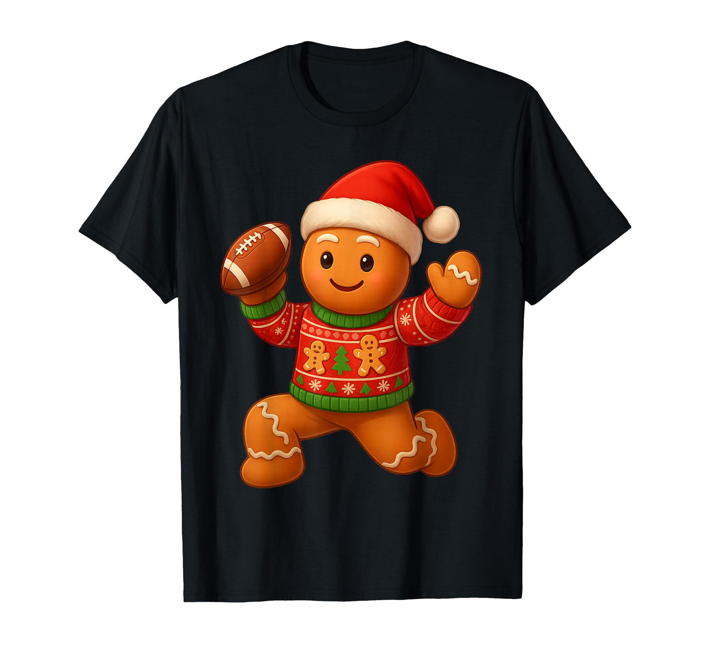 Gingerbread Man Playing Boys American Football Christmas T-Shirt