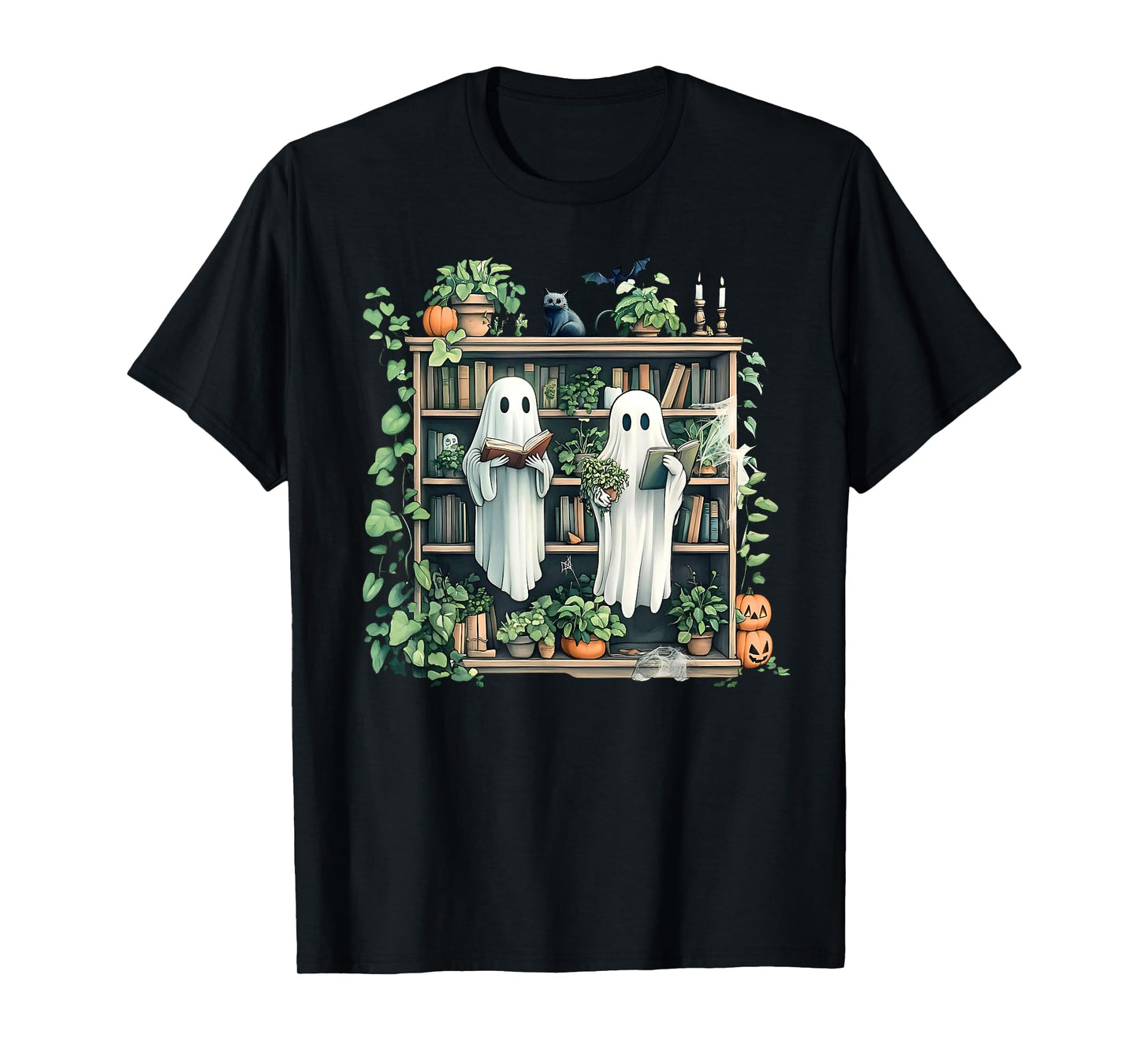 Ghost Plant Library Halloween Reading Books Teacher Vintage T-Shirt