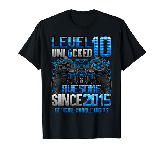 Official Double Digits Level 10 Unlocked 10th Birthday Boy T-Shirt