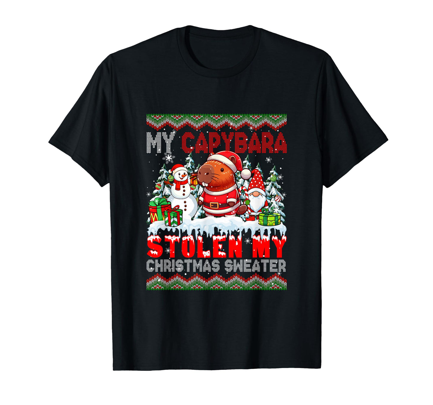 My Capybara Stolen My Christmas Sweater Santa Dog Gnome T-Shirt