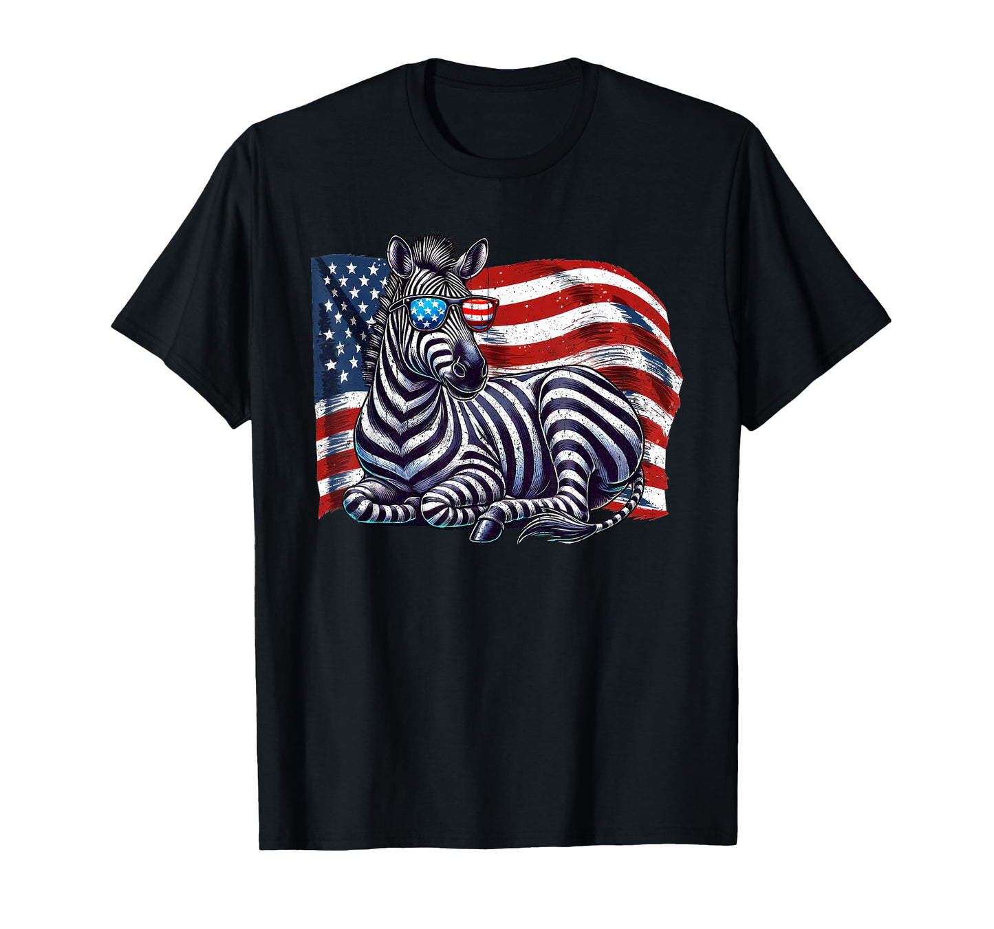 Zebra USA Flag Animals Lovers Patriotic Sunglasses Vintage T-Shirt