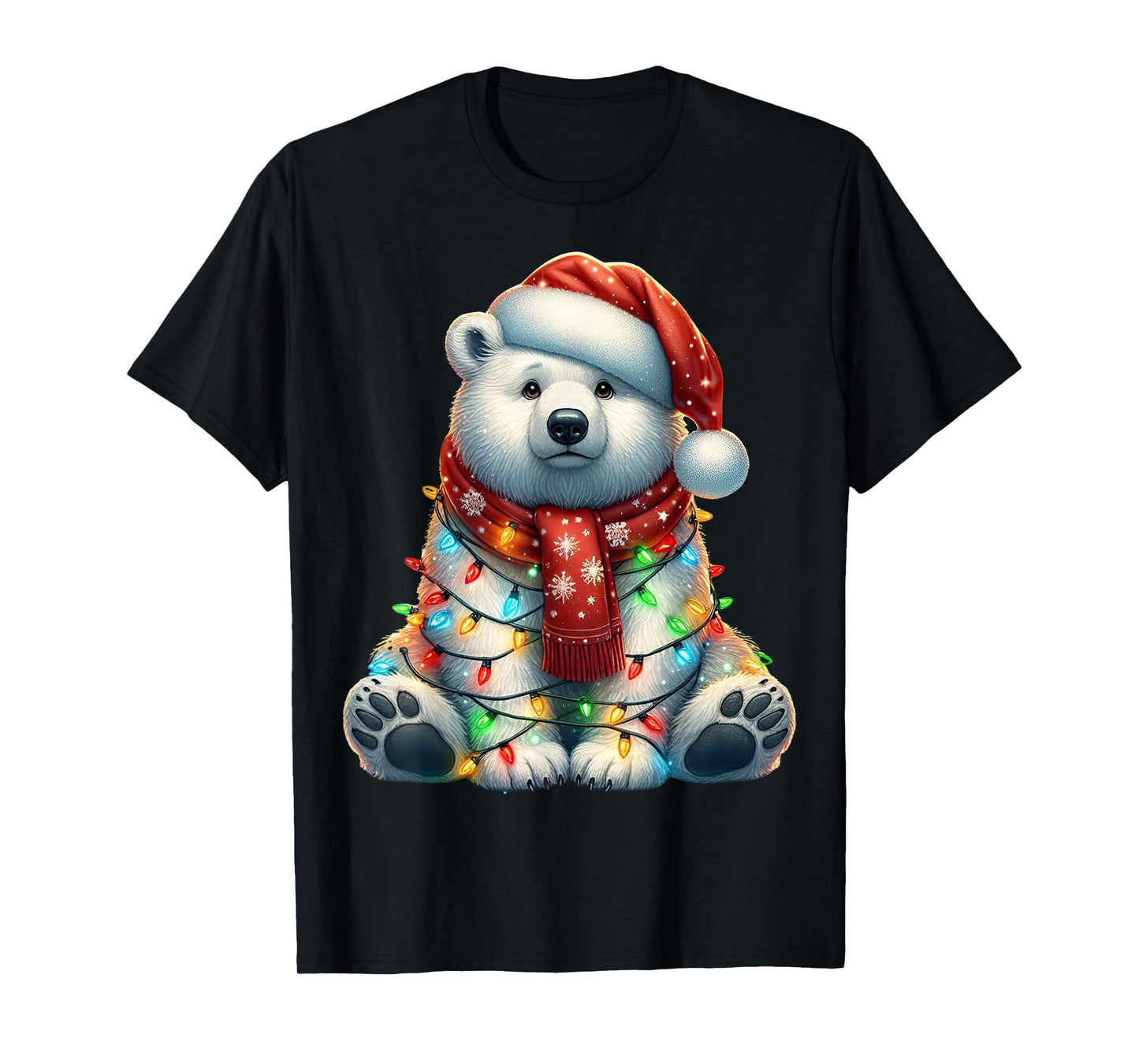 Bear Christmas Lights Funny Santa Hat Merry Xmas T-Shirt