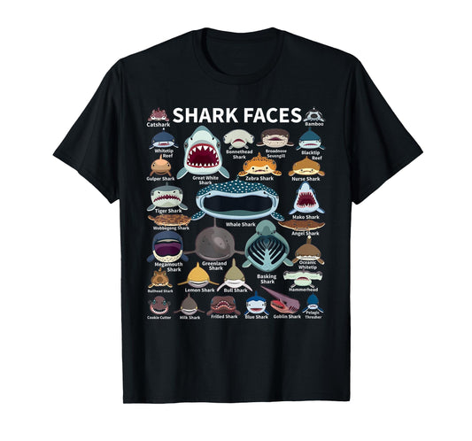 Shark Faces - Type of Shark - Shark Faces of All Kinds T-Shirt