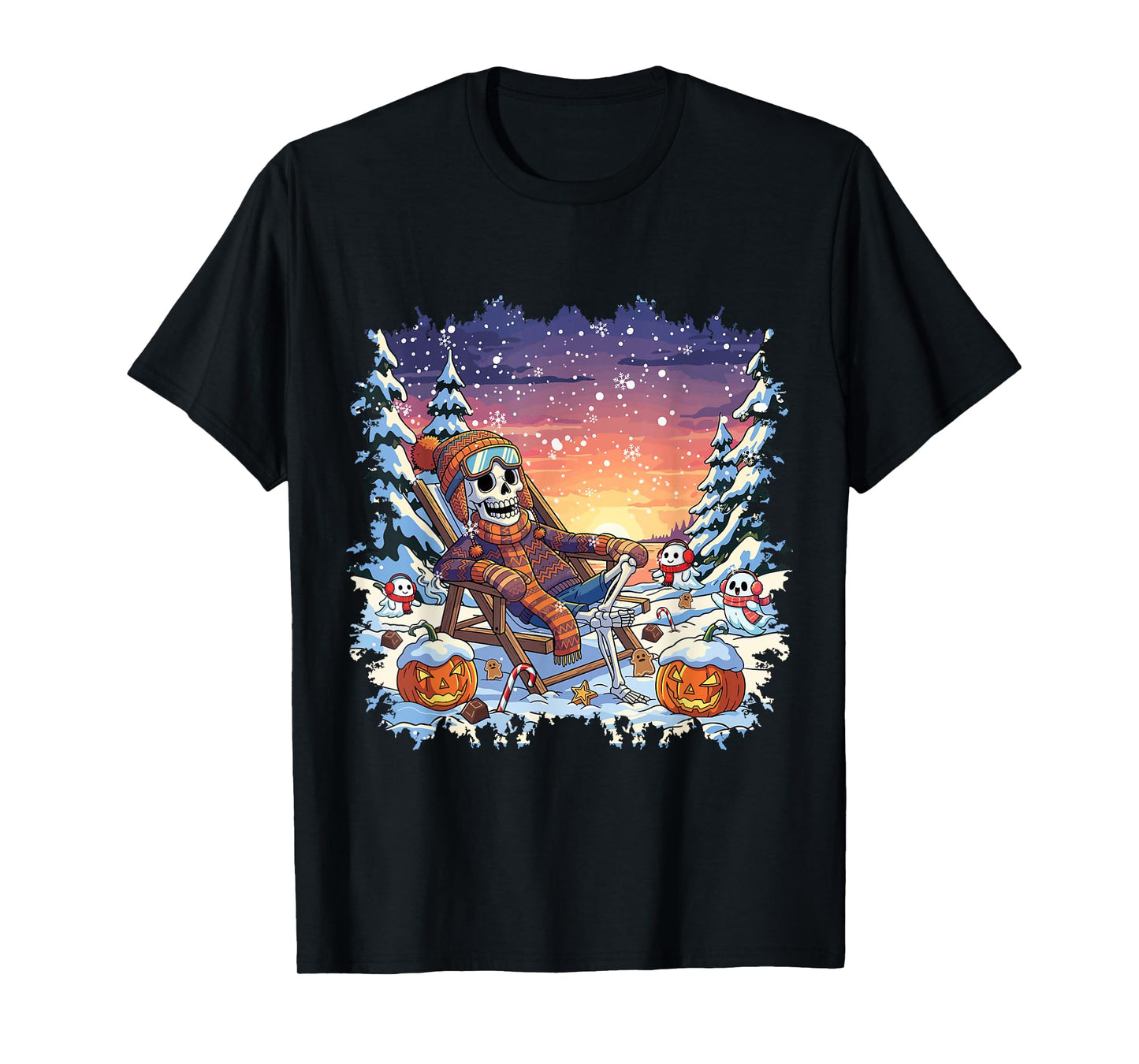 Winterween Skeleton Pumpkin Christmas Winter Halloween T-Shirt