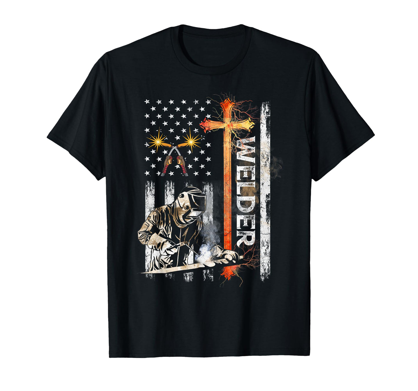 Welder American Flag Welding Faith Cross Christian Women Men T-Shirt