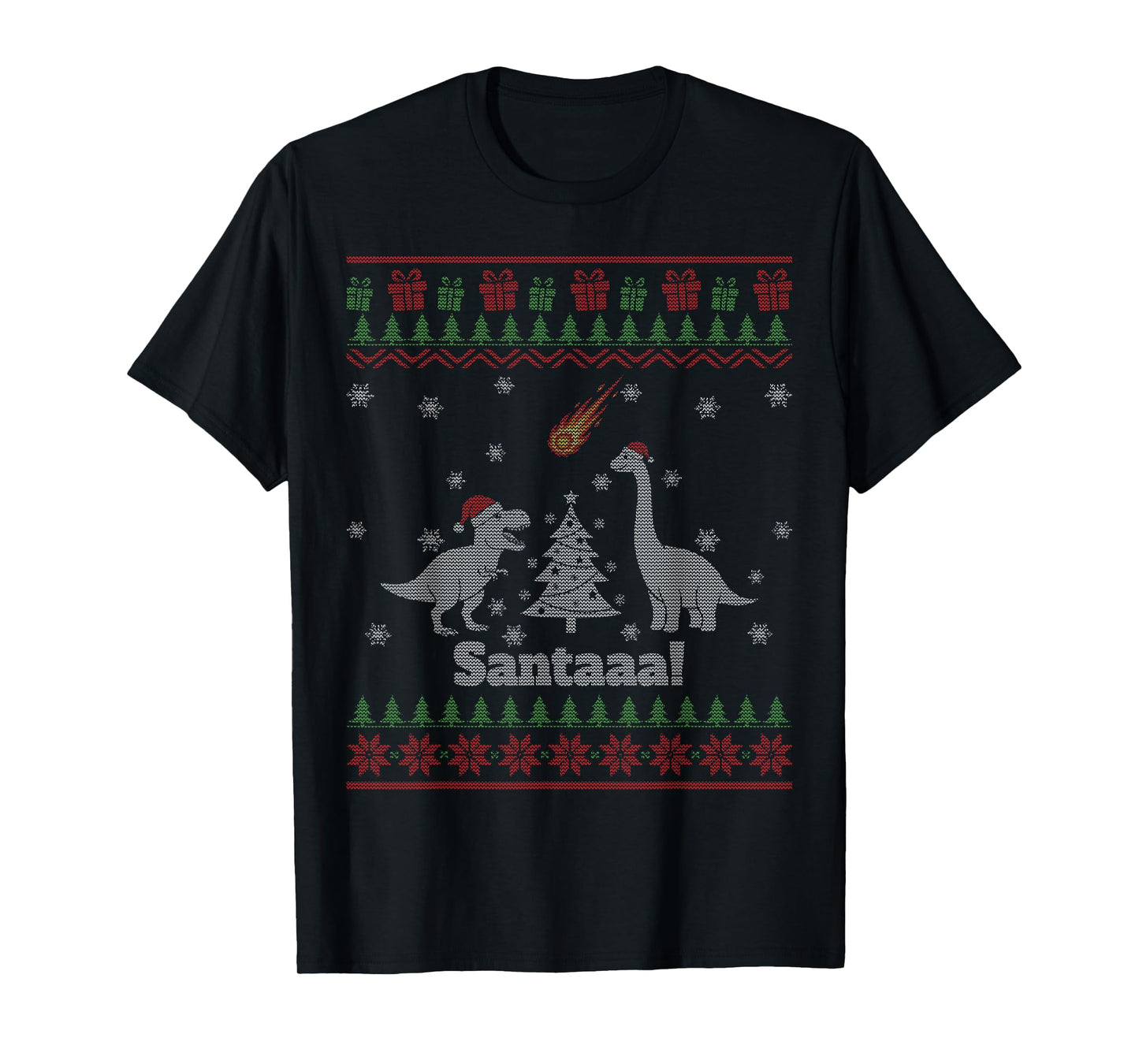 Santa Dinosaur Meteor Meteoroid Funny Ugly Christmas T-Shirt