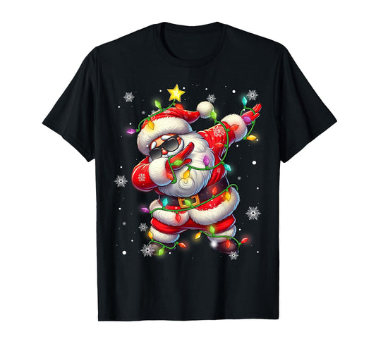 Dabbing Santa Xmas Lights Boys Men Kids Funny Christmas T-Shirt
