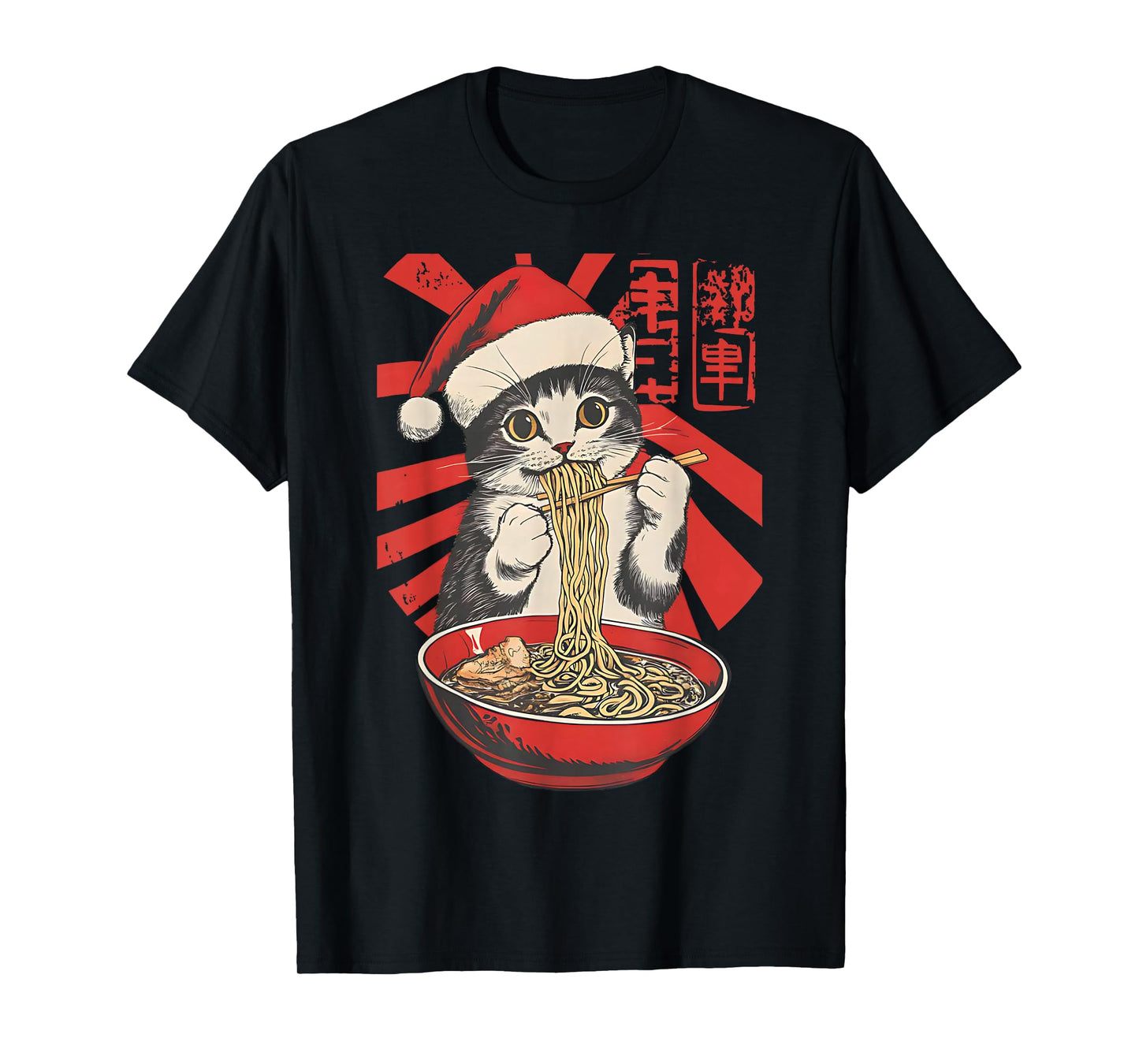 Funny Christmas Santa Cat Ramen Japanese Kawaii Anime Cat T-Shirt