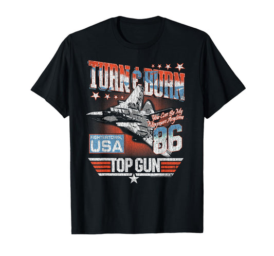 Top Gun Turn & Burn Distressed Vintage Classic Action Movie T-Shirt