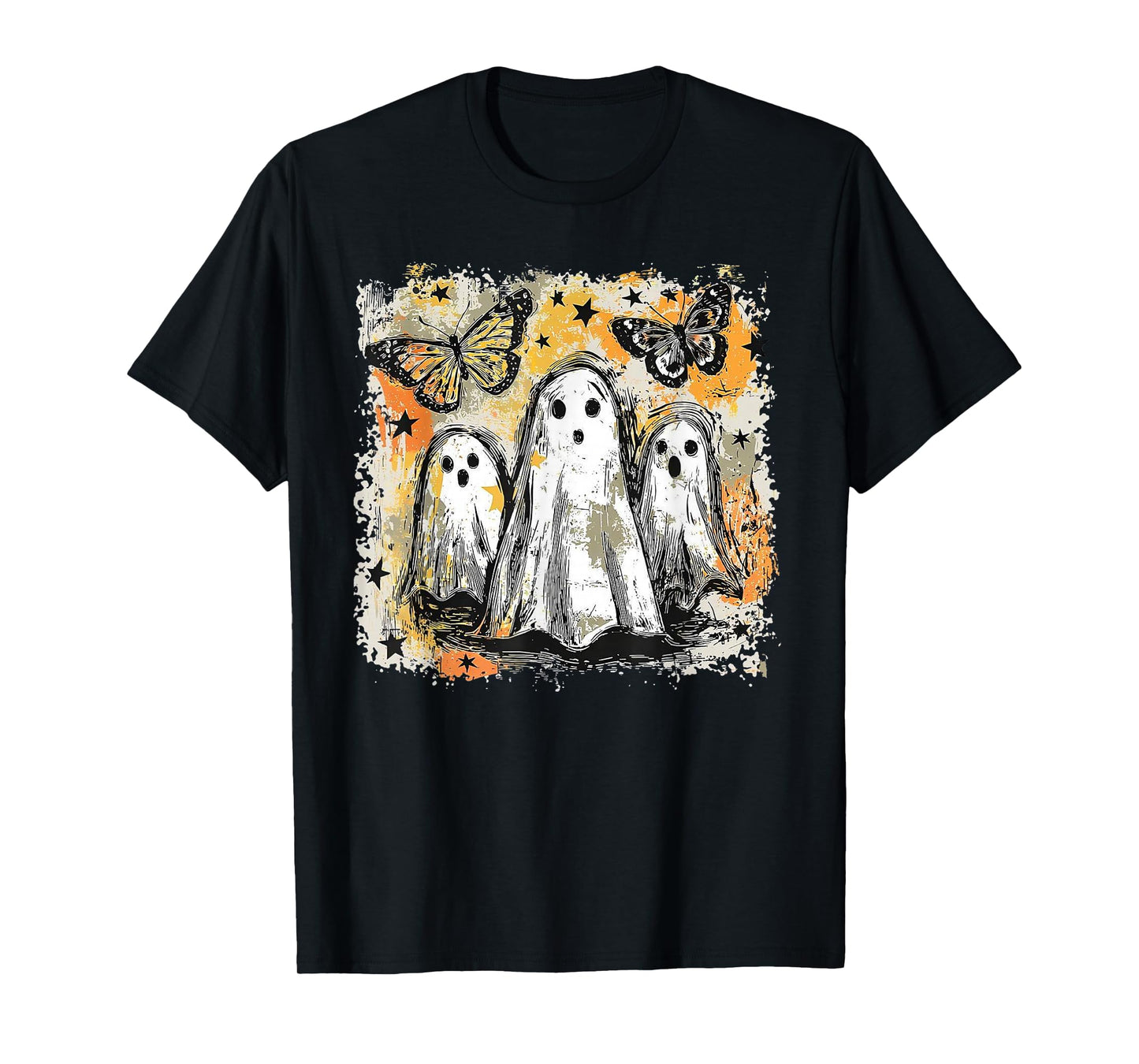 Halloween Ghost Wearing Witch Hat & Jack-o'-Lantern T-Shirt