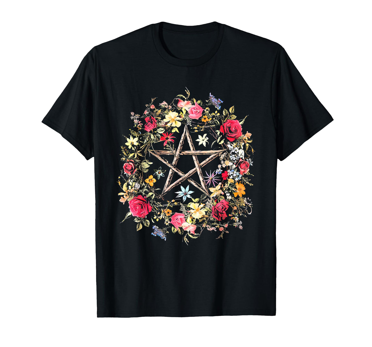 Boho Flower Pentagram Witchy Wicca Witchcraft Pagan Occult T-Shirt