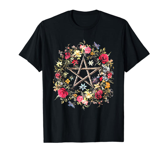 Boho Flower Pentagram Witchy Wicca Witchcraft Pagan Occult T-Shirt