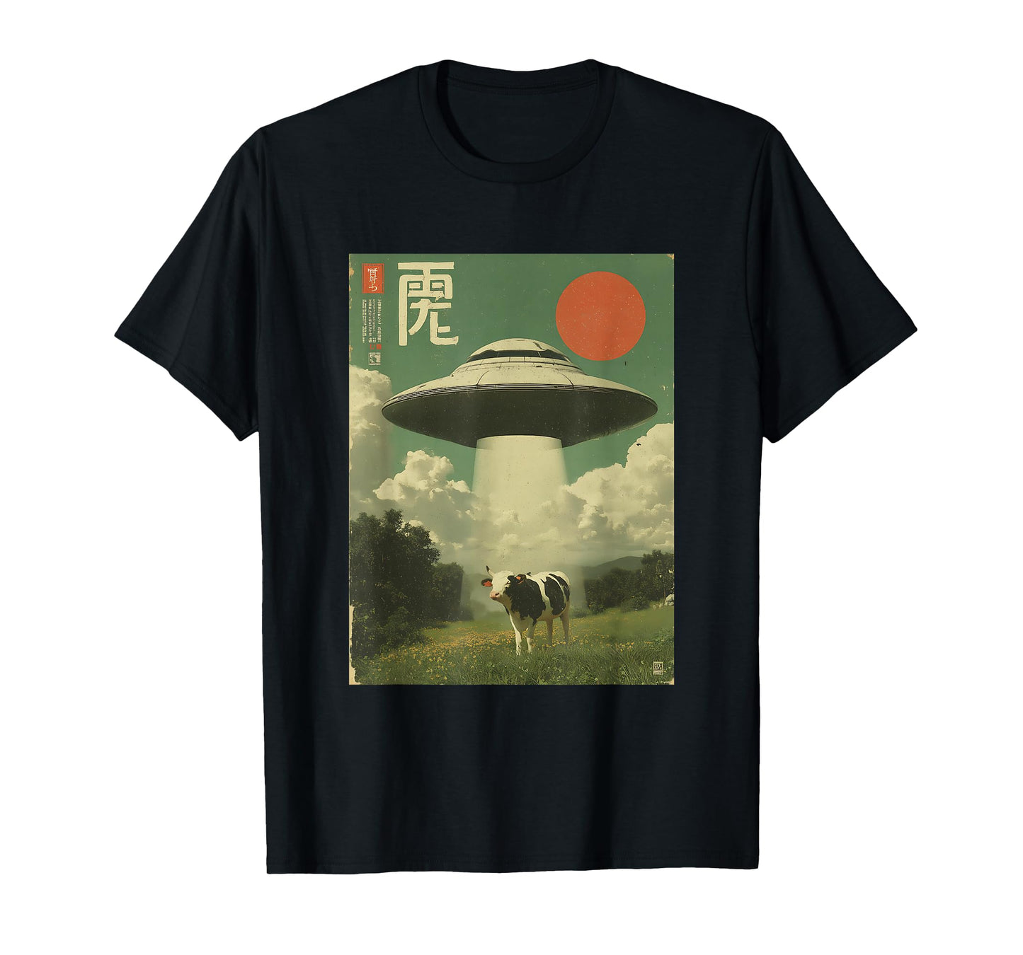 Funny Retro Vintage Japanese Cow Abduction Alien Spaceship T-Shirt