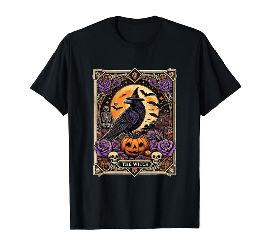 Vintage Gothic The Witch Black raven Tarot Card Halloween T-Shirt