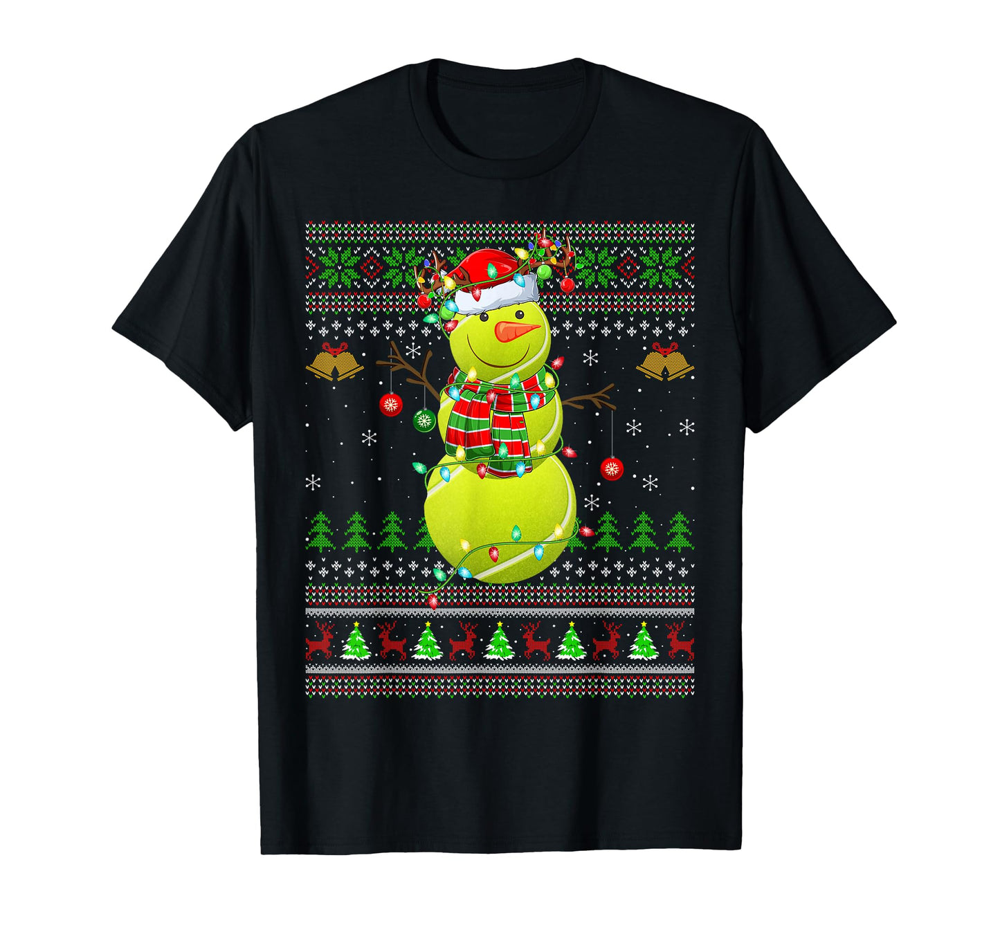 Tennis Ball Snowman Ugly Christmas Sweaters Santa Xmas T-Shirt