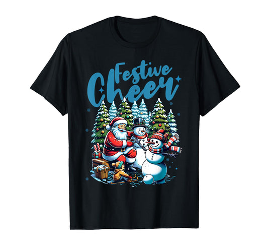 Festive Cheer Christmas Santa & Snowman T-Shirt