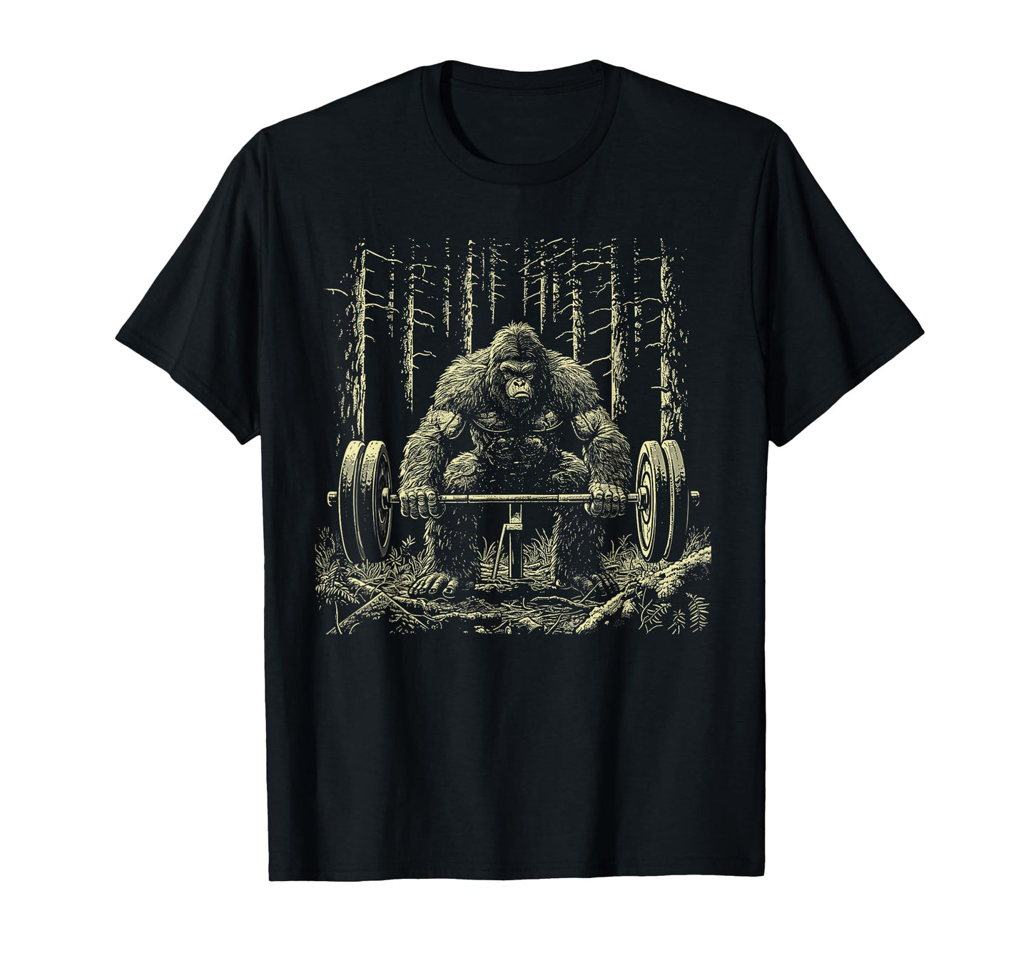 Funny Sasquatch Deadlifting Weights Gym Workout Graphic T-Shirt
