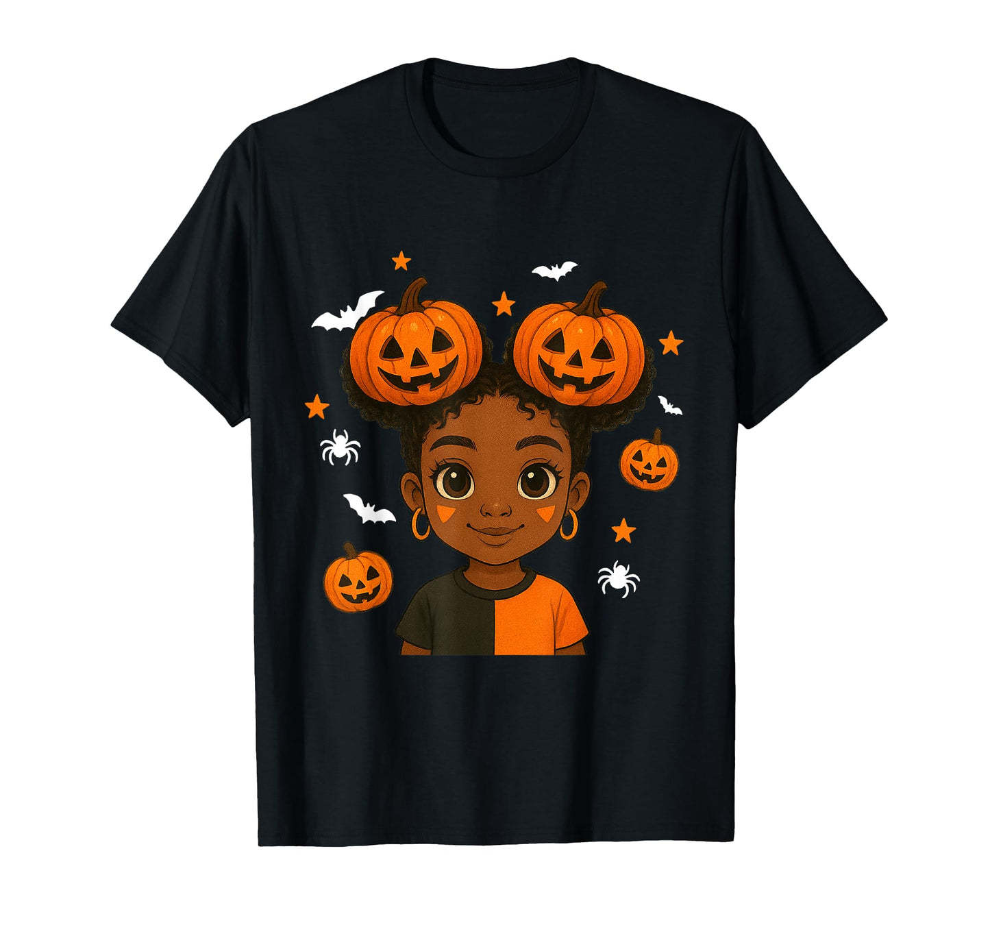 African American Black Girl Cute Halloween Pumpkin T-Shirt
