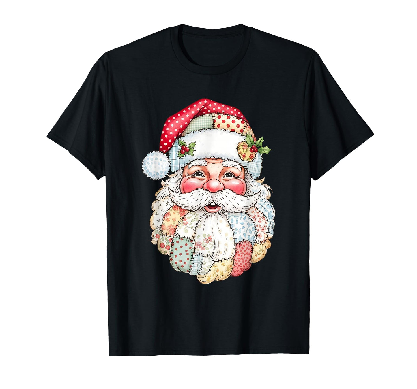 Vintage Preppy Santa Claus Face Patchwork Christmas Xmas T-Shirt