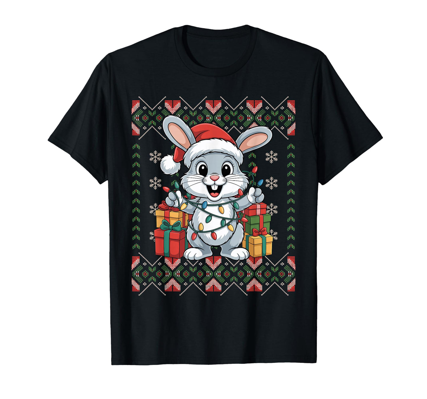 Santa Rabbit Christmas Ugly Sweater Funny Holiday Pajamas T-Shirt