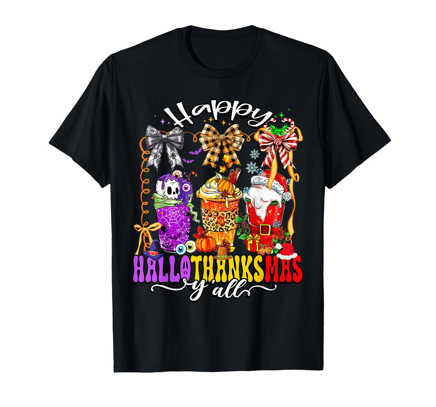 Happy Hallothanksmas Y'all Mix Halloween Thanksgiving Xmas T-Shirt