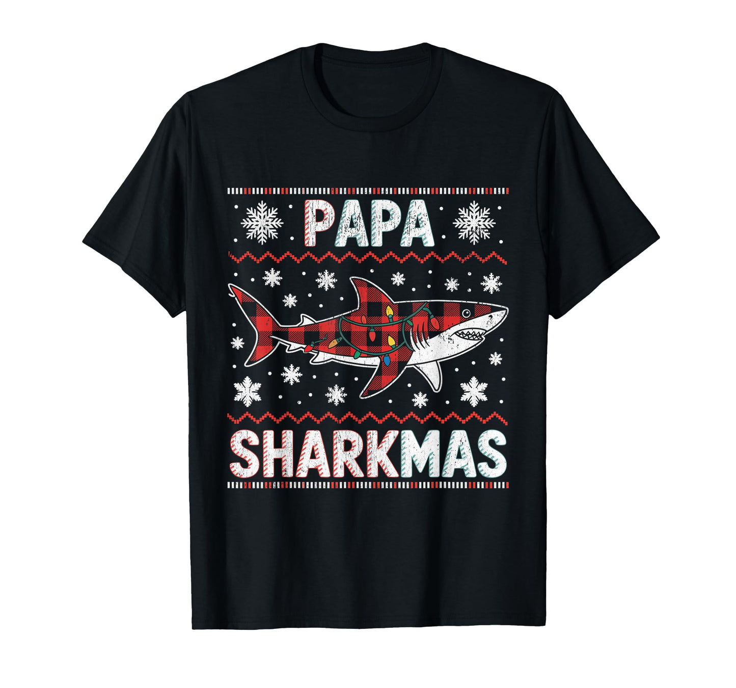 Papa Sharkmas Funny Shark Santa Hat Ugly Christmas Sweater T-Shirt