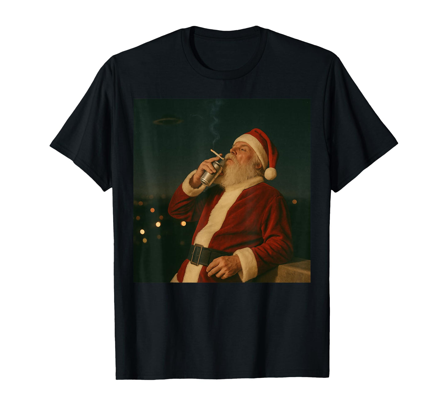 Funny Santa Claus 90's Aesthetic Vibes Christmas Flying UFO T-Shirt
