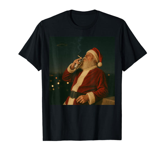 Funny Santa Claus 90's Aesthetic Vibes Christmas Flying UFO T-Shirt