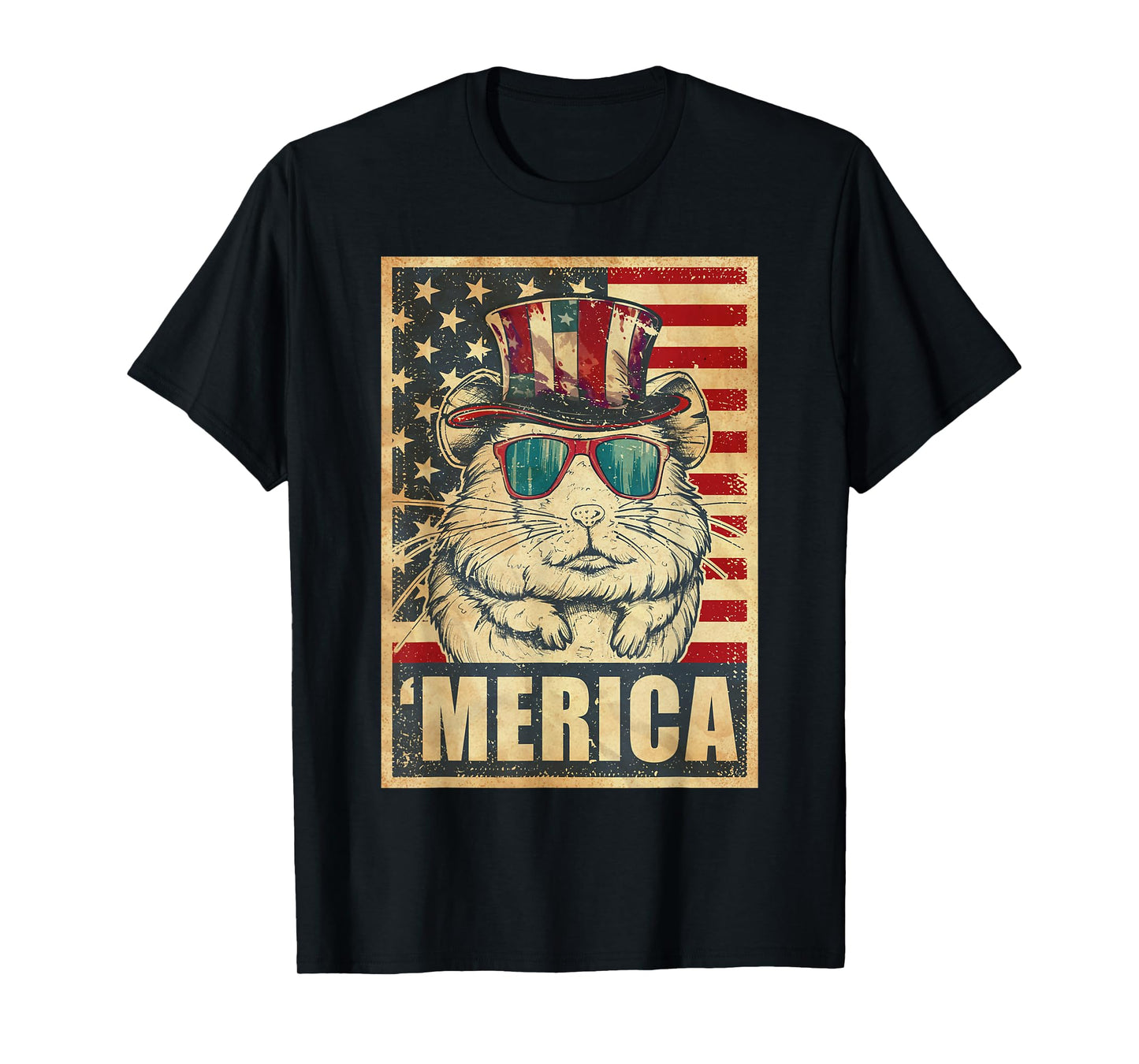 Hamster Merica Vintage American Flag 4th Of July T-Shirt for Women Kids Men