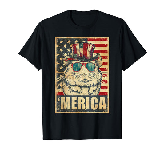 Hamster Merica Vintage American Flag 4th Of July T-Shirt for Women Kids Men