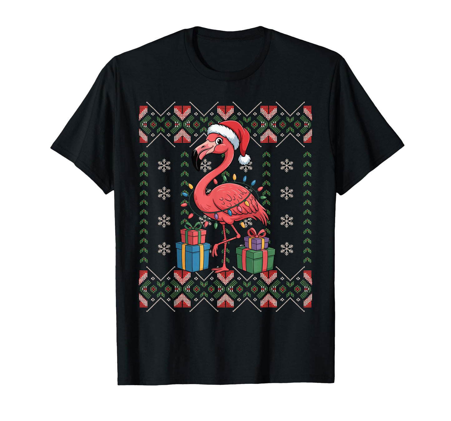 Santa Flamingo Christmas Ugly Sweater Funny Holiday Pajamas T-Shirt