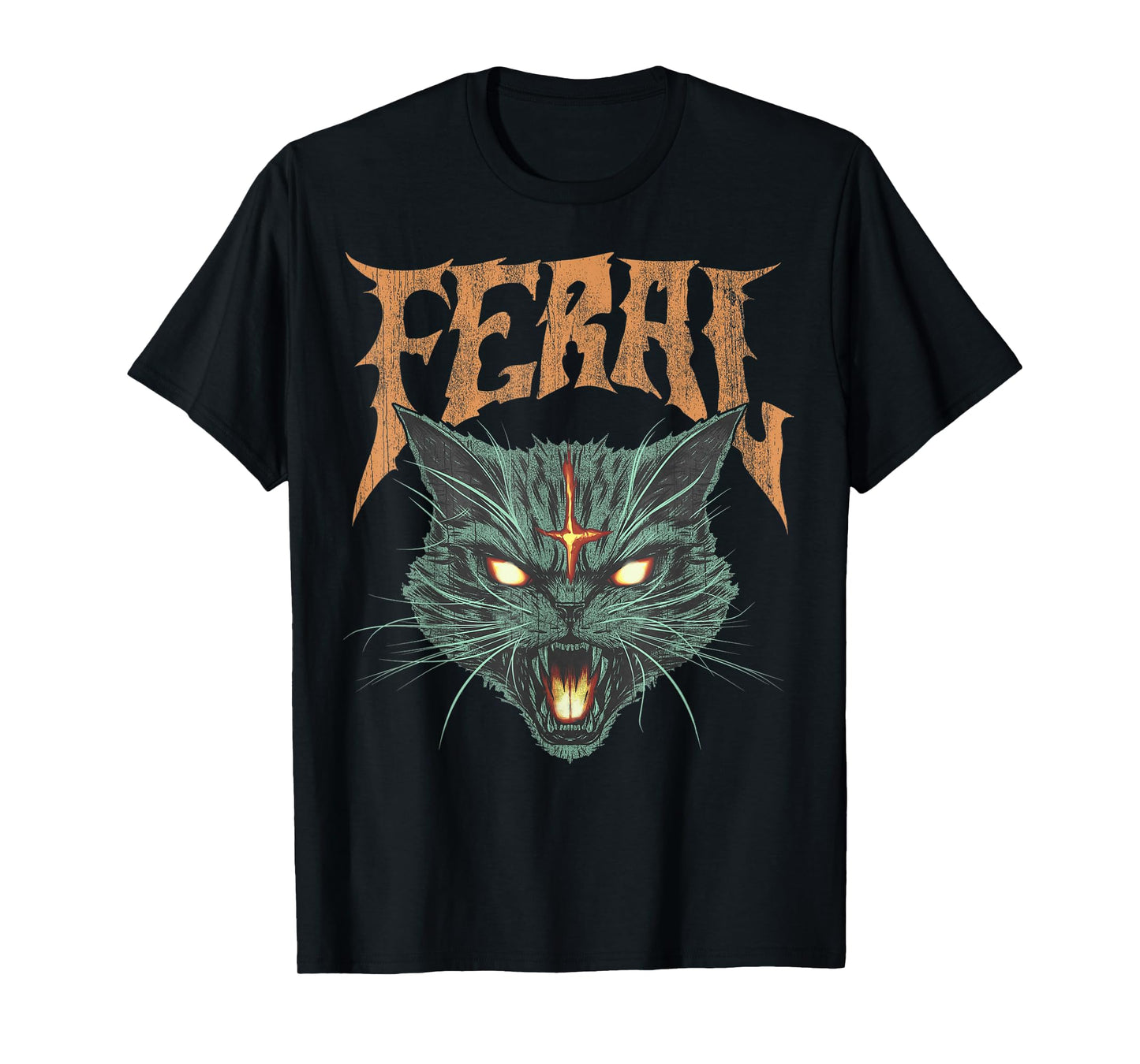 Vintage Retro Feral Cat Graphic Tee T-Shirt