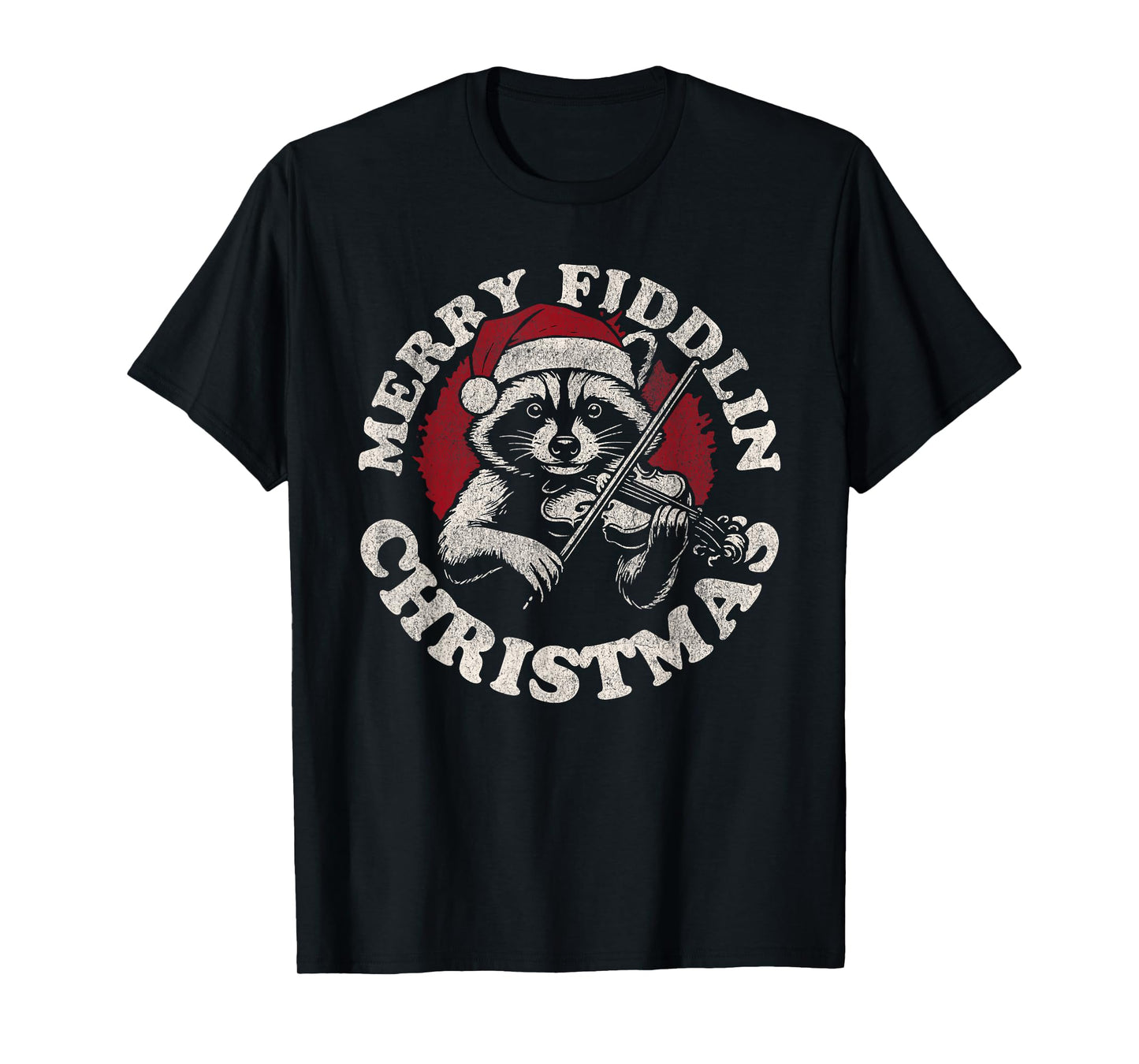 Bluegrass Holiday Raccoon Merry Fidding Christmas T-Shirt
