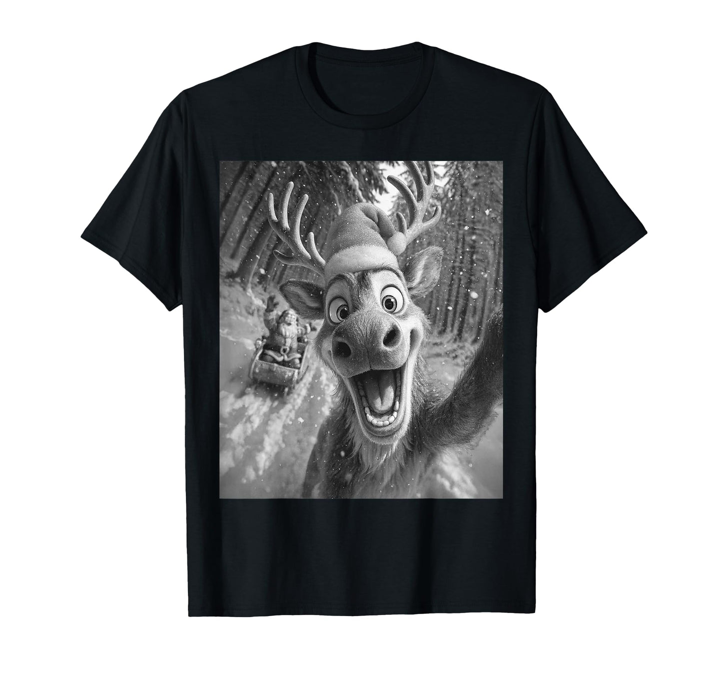 Funny Reindeer Selfie Santa Merry Christmas Men Women Kids T-Shirt