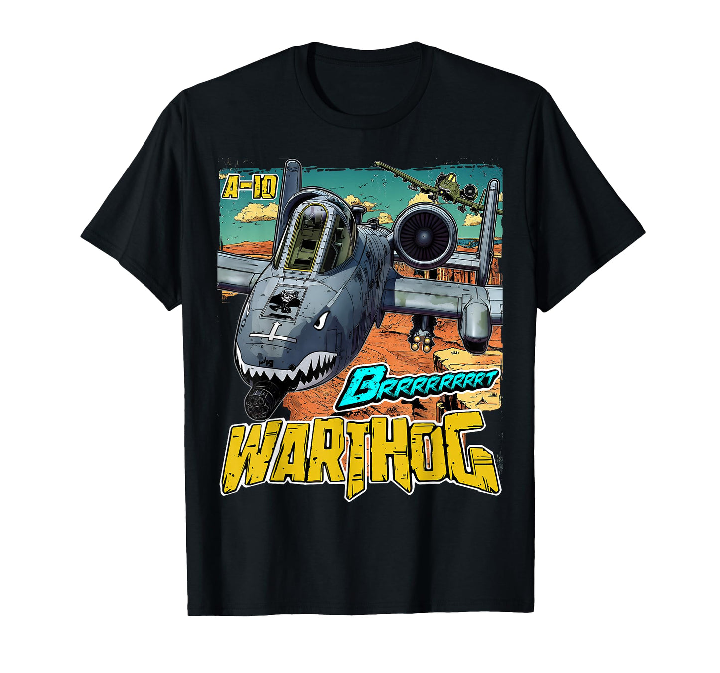 A-10 Warthog Jet Airplane Brrrt Funny Comic Graphic T-Shirt