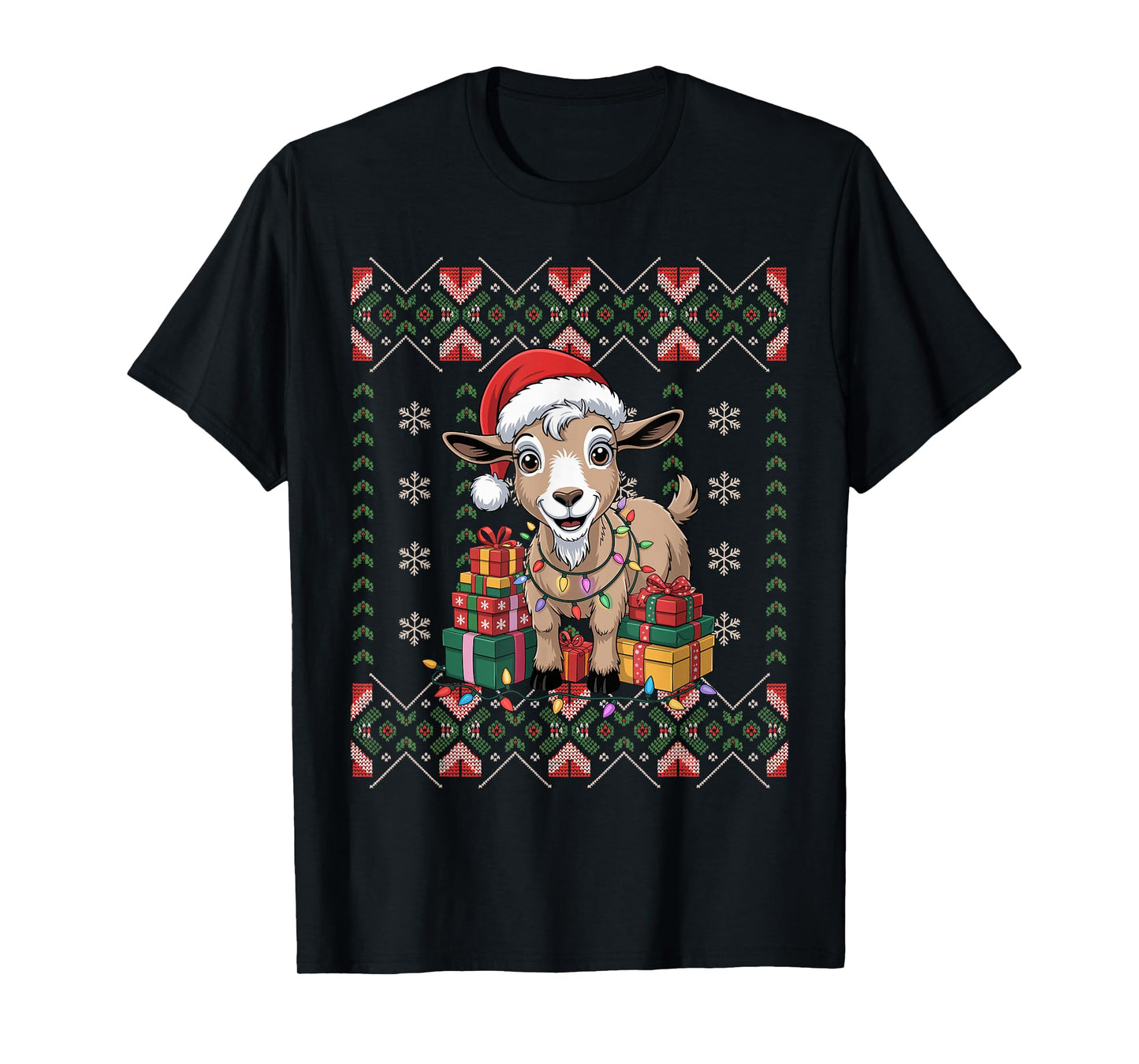 Santa Goat Christmas Ugly Sweater Funny Holiday Pajamas T-Shirt