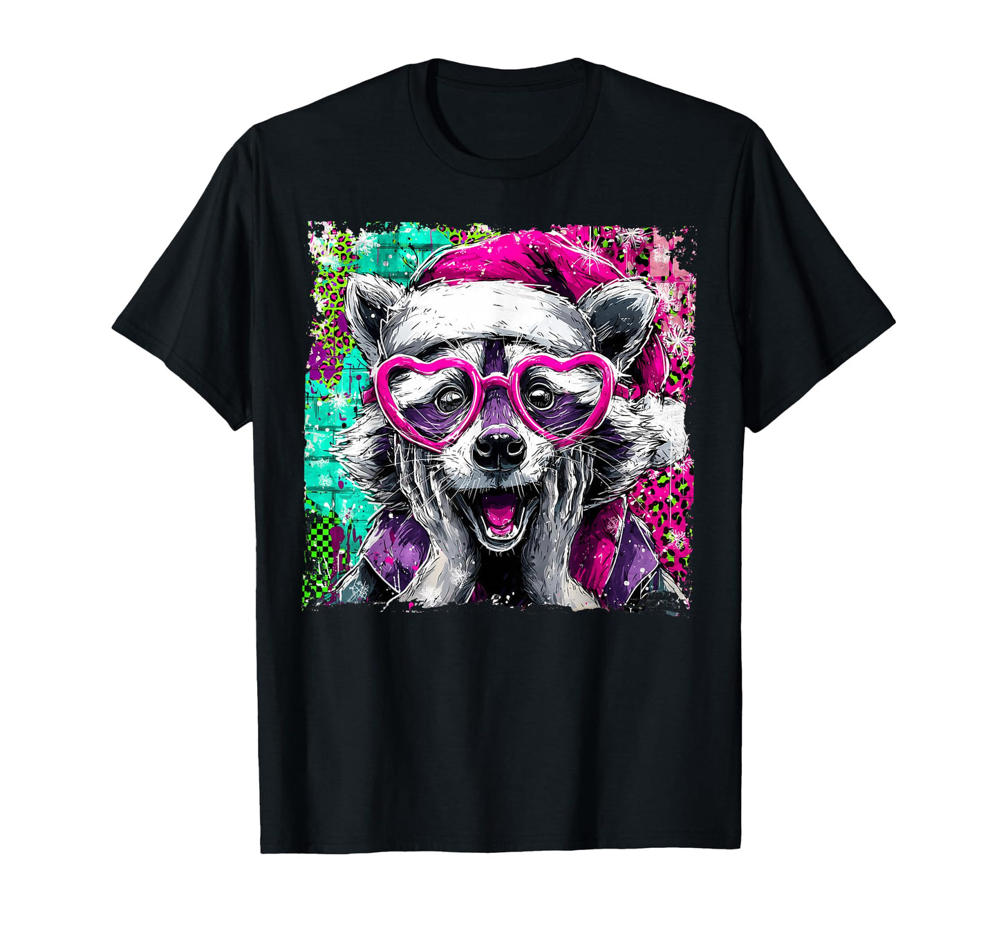 Funny Raccoon Meme Christmas Raccoon Santa Raccoon Xmas (1) T-Shirt