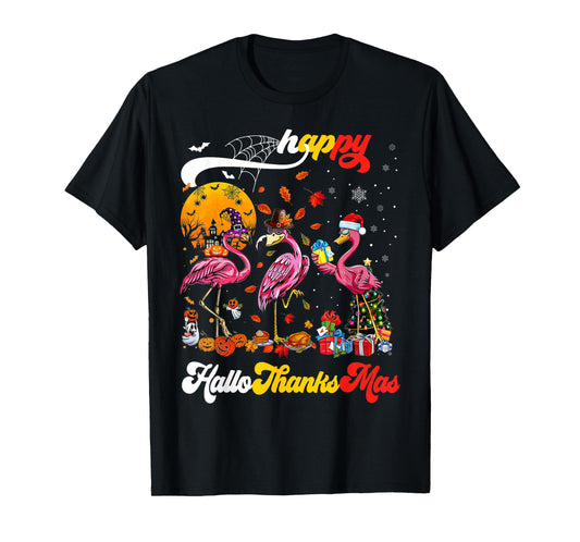 Flamingo Happy HalloThanksmas Funny Halloween Thanksgiving T-Shirt