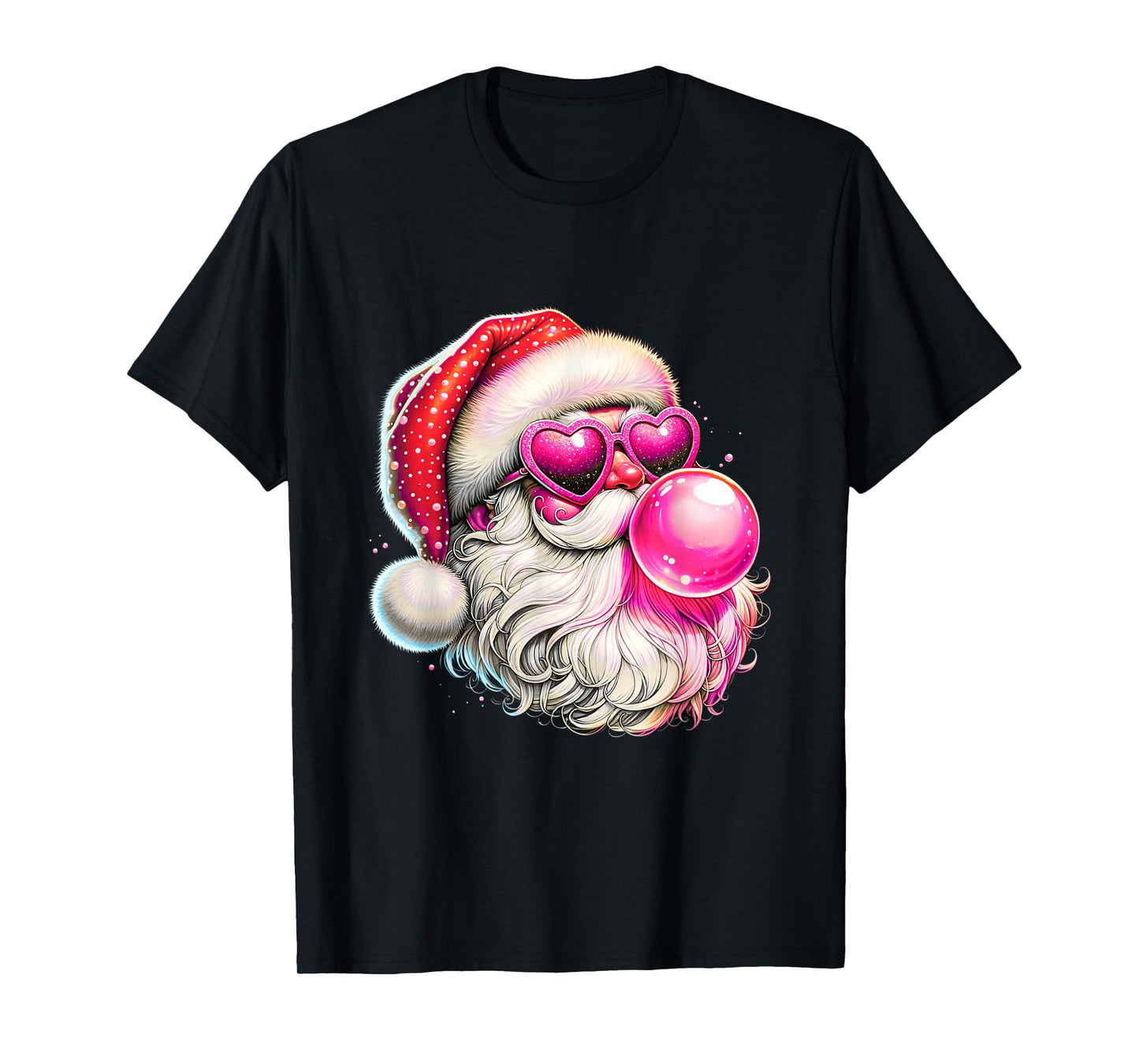Vintage Retro Santa Christmas Bubble Gum Pink Sunglasses T-Shirt