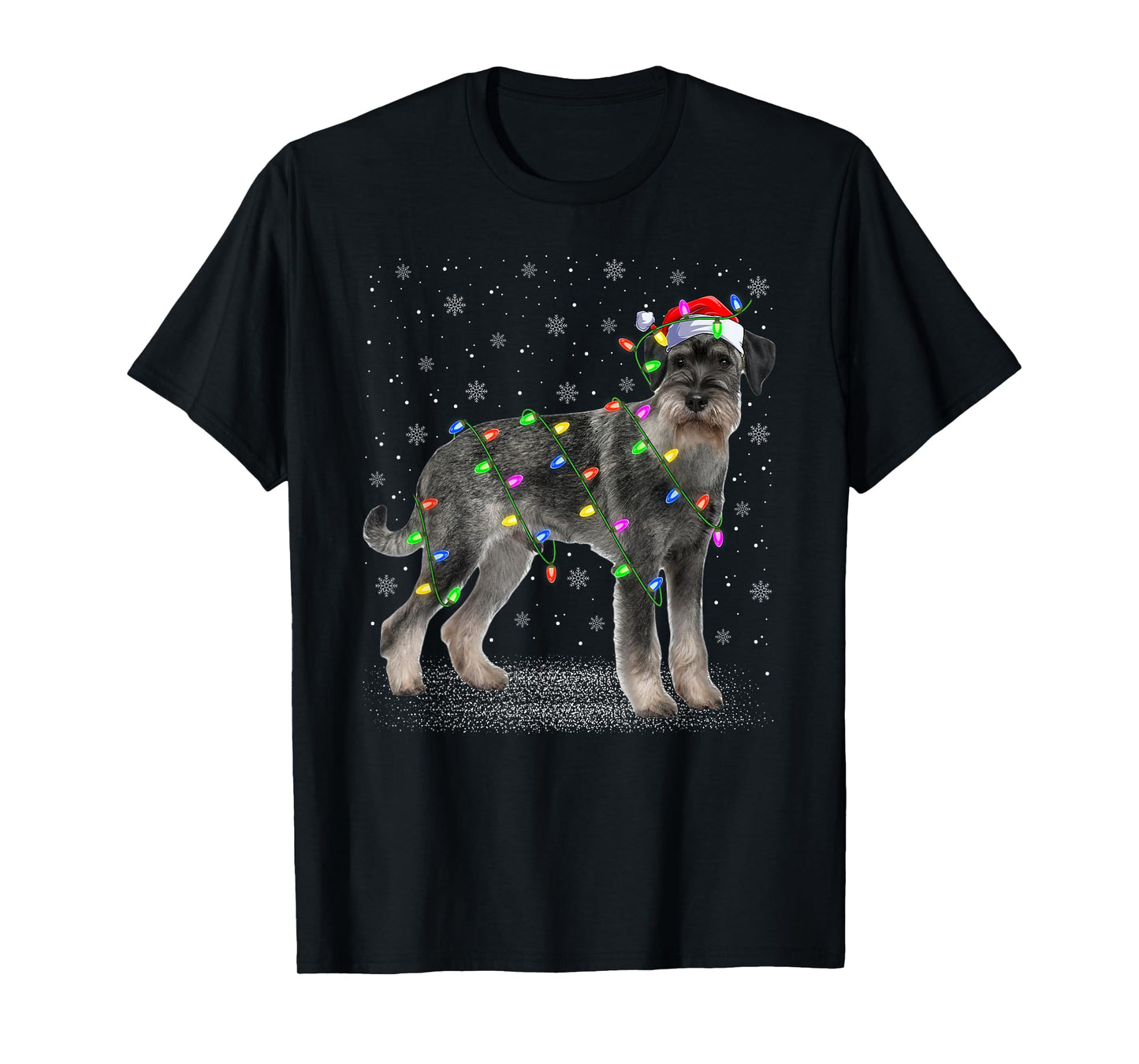 Schnauzer Dog Christmas Lights Santa Pet Dog Lover Xmas T-Shirt