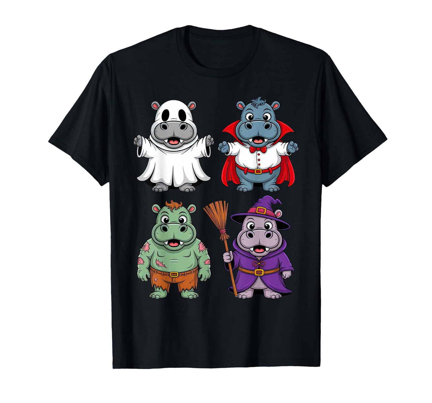 Funny Hippo Ghost Witch Zombie Halloween Costume Party Fun T-Shirt