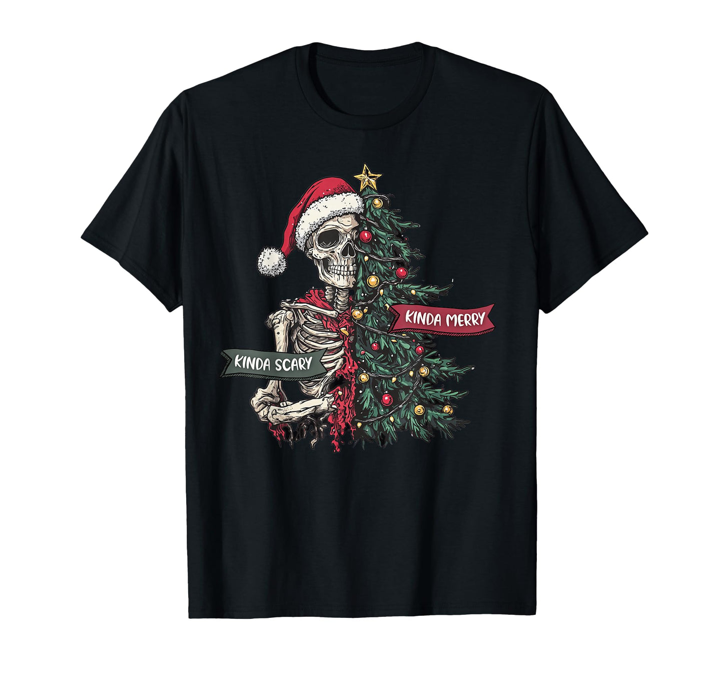 Christmas Skeleton Tree Kinda Scary Sorta Merry Santa Goth T-Shirt
