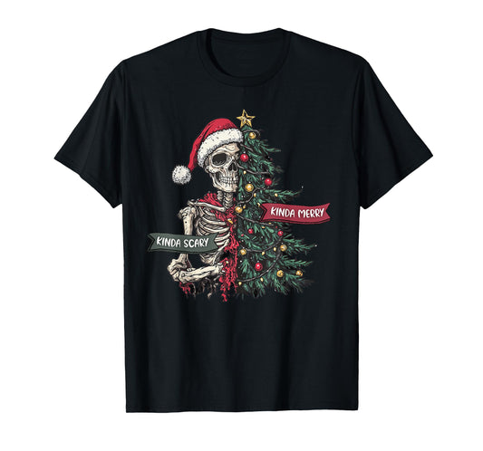 Christmas Skeleton Tree Kinda Scary Sorta Merry Santa Goth T-Shirt