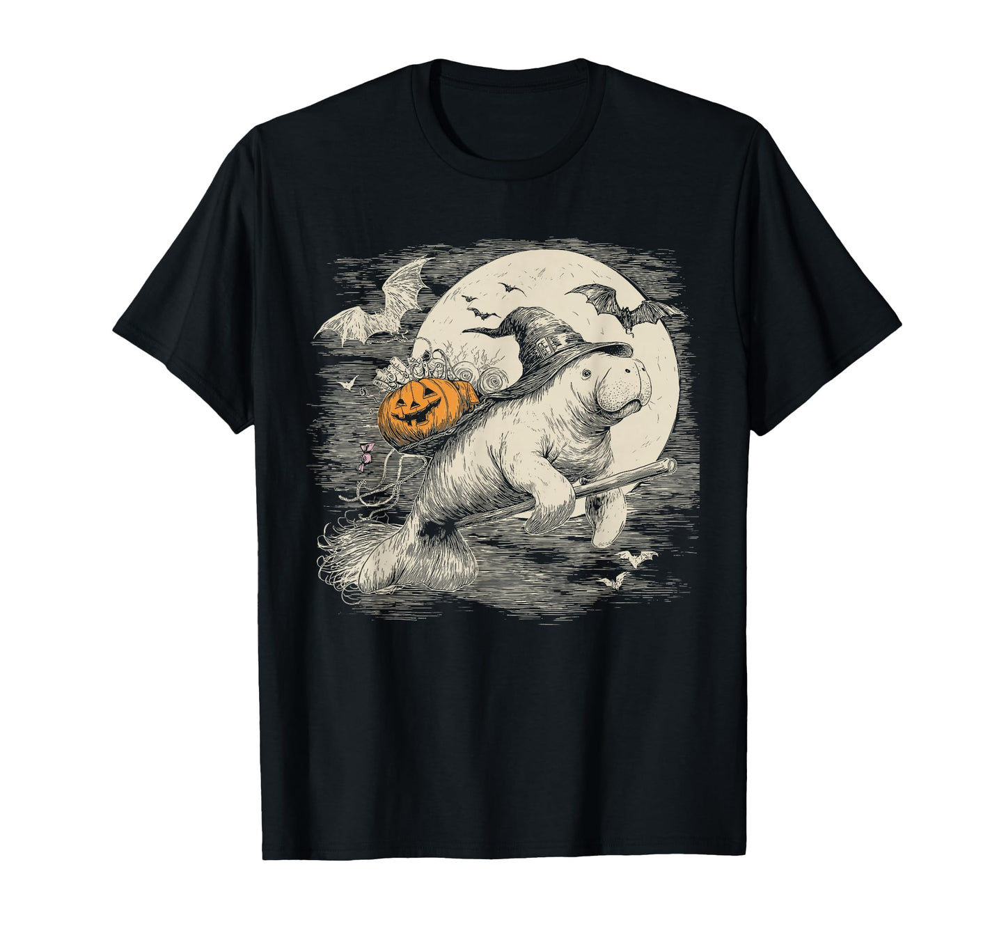 Manatee Witch Hat Pumpkin Halloween Costume Men Women Kids T-Shirt